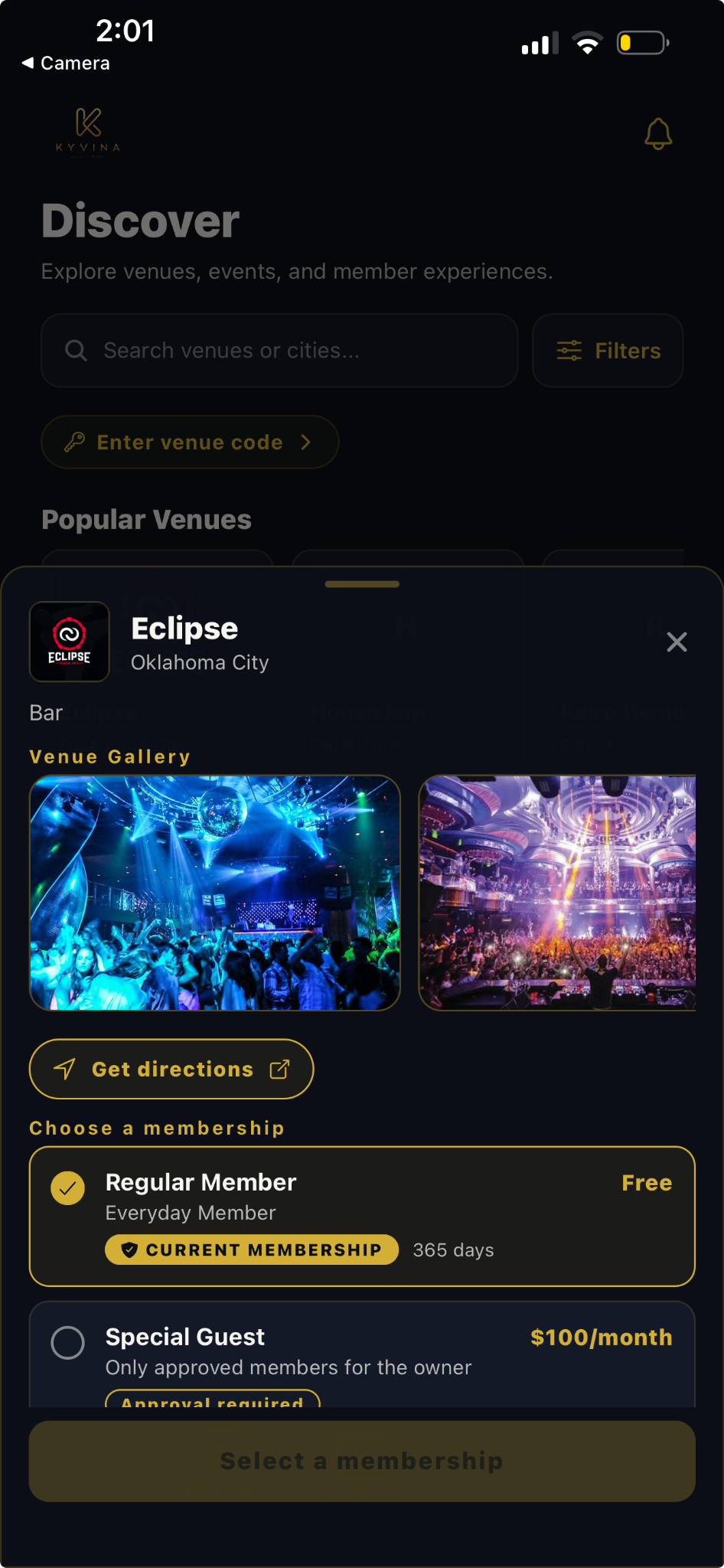 Kyvina Discover screen