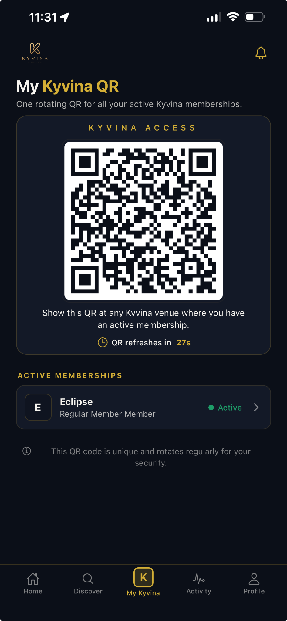 Kyvina My QR screen